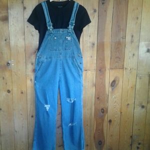 Upcycled distressed overalls